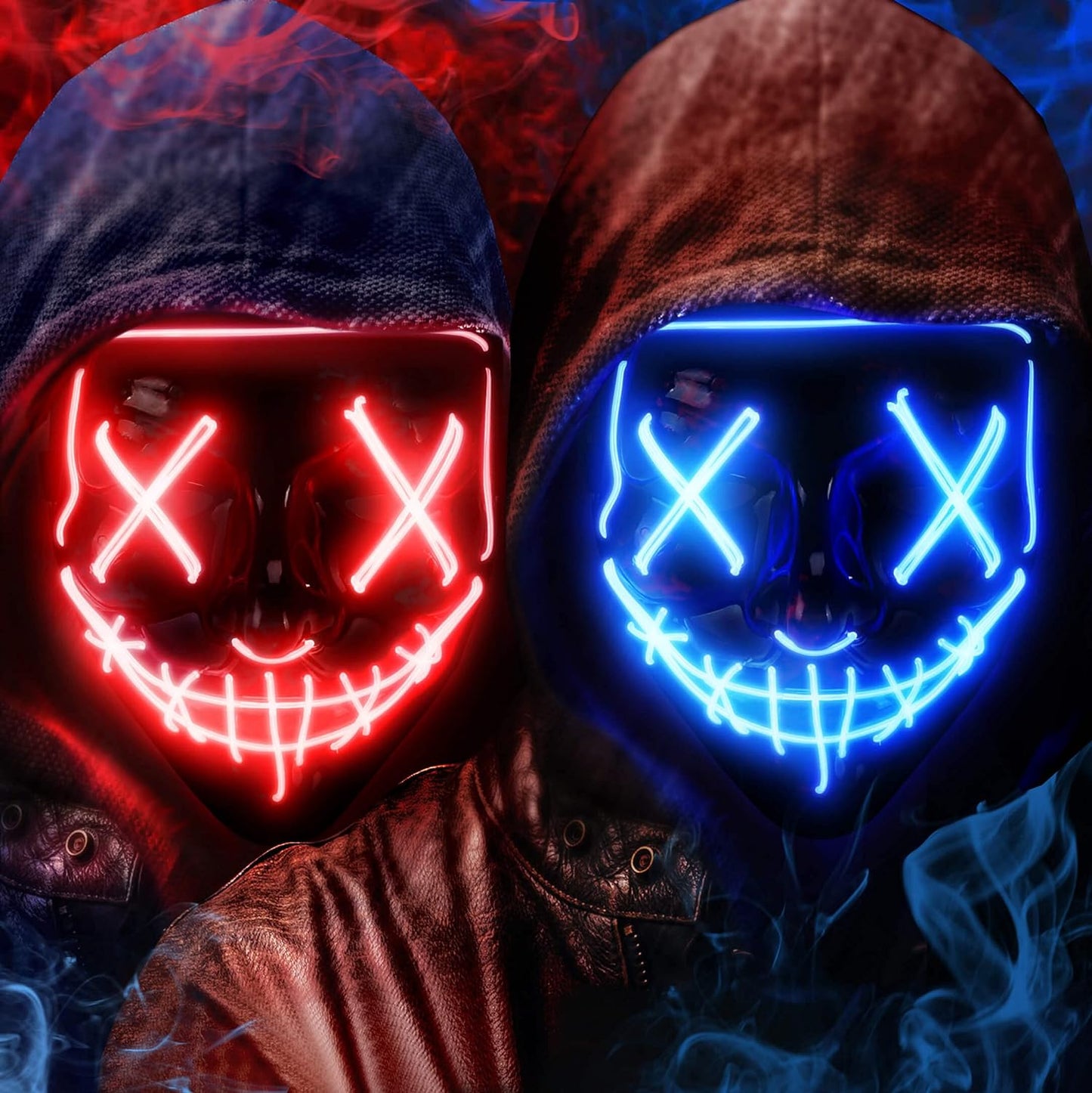 HWB LED Light Up Halloween Mask - 2 Pack Scary Neon Face Masks