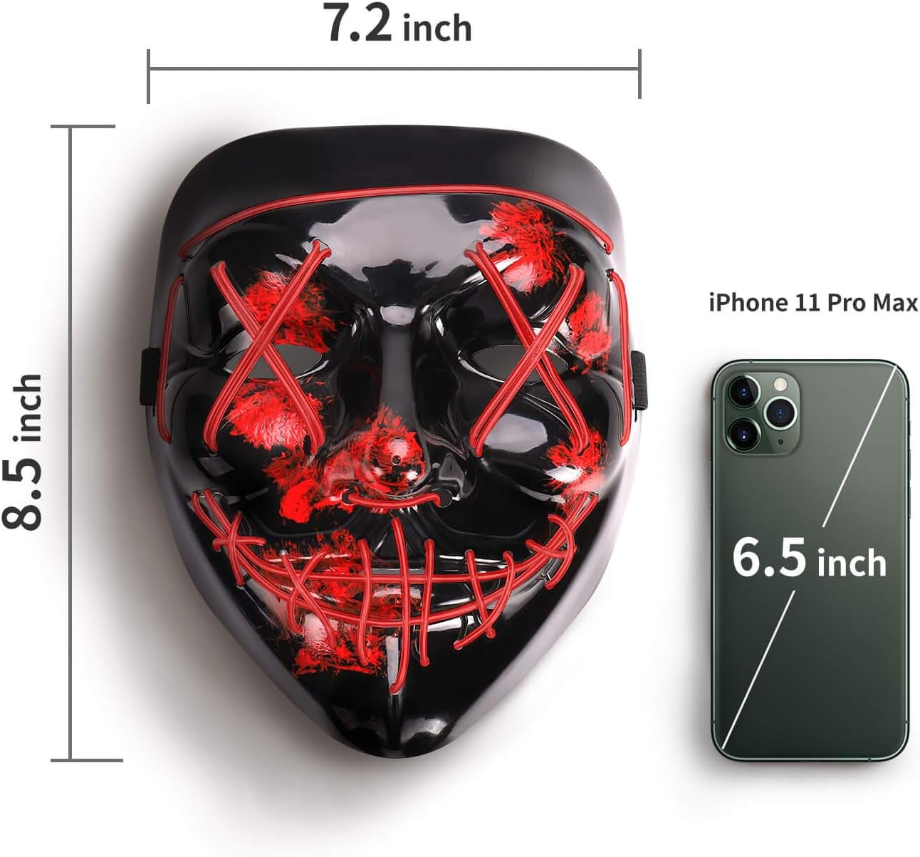 HWB LED Light Up Halloween Mask - 2 Pack Scary Neon Face Masks