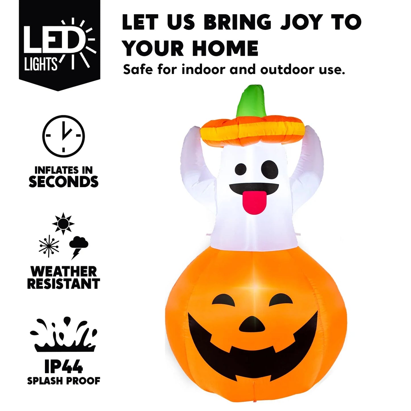5 FT Halloween Inflatables - Light Up Pumpkin Ghosts for Outdoor Decorations - Perfect Blow Up Halloween Yard Decor
