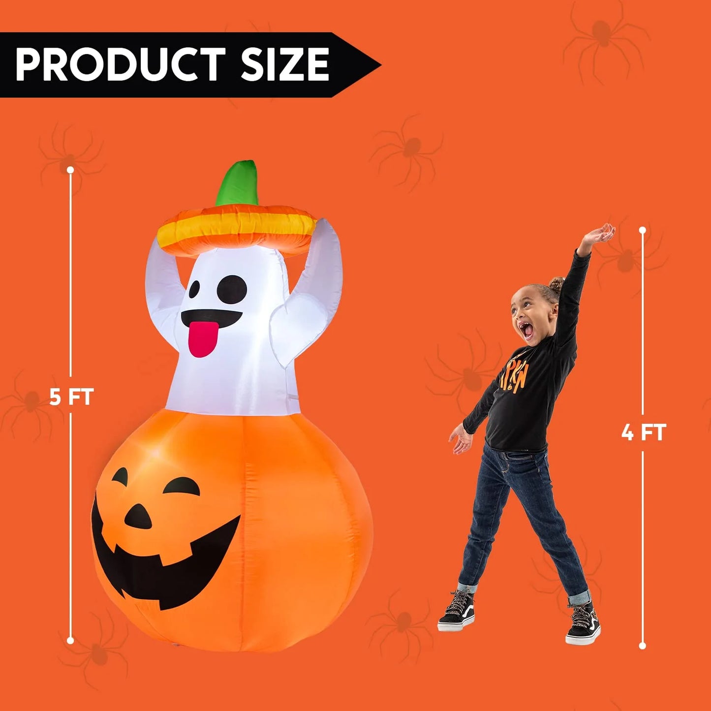 5 FT Halloween Inflatables - Light Up Pumpkin Ghosts for Outdoor Decorations - Perfect Blow Up Halloween Yard Decor