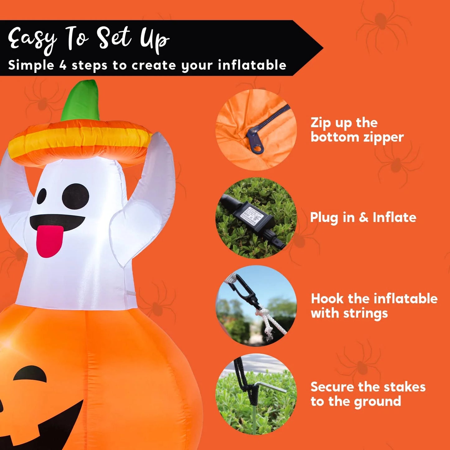 5 FT Halloween Inflatables - Light Up Pumpkin Ghosts for Outdoor Decorations - Perfect Blow Up Halloween Yard Decor