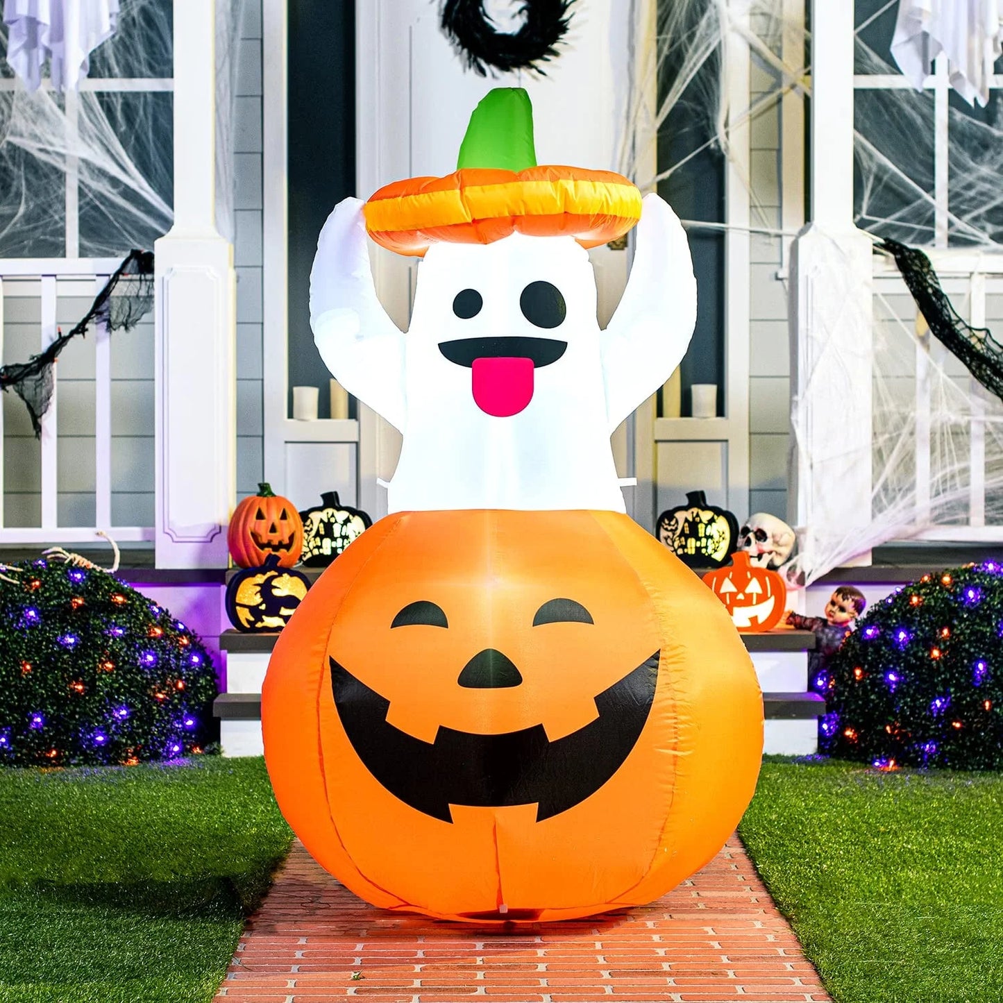 5 FT Halloween Inflatables - Light Up Pumpkin Ghosts for Outdoor Decorations - Perfect Blow Up Halloween Yard Decor
