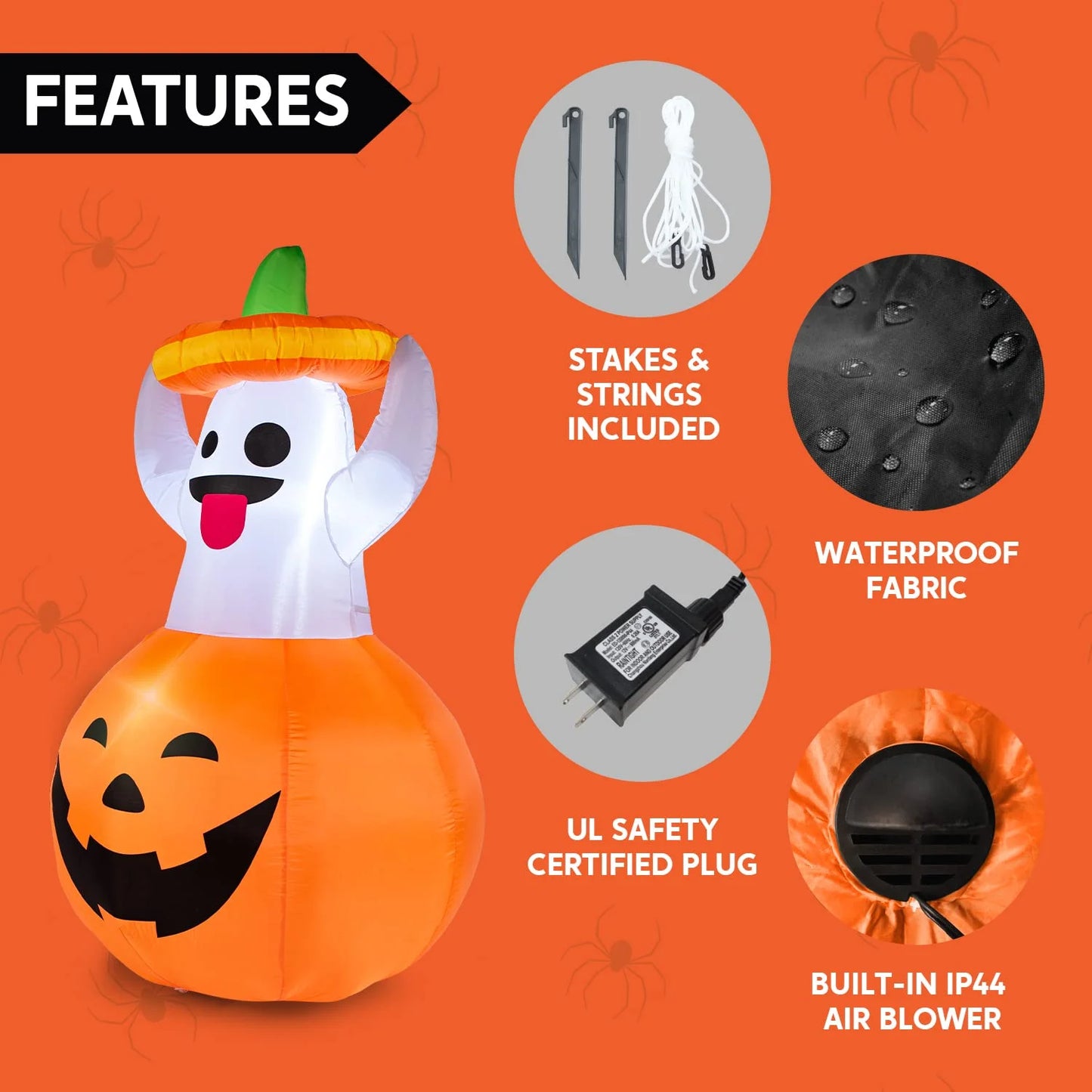 5 FT Halloween Inflatables - Light Up Pumpkin Ghosts for Outdoor Decorations - Perfect Blow Up Halloween Yard Decor