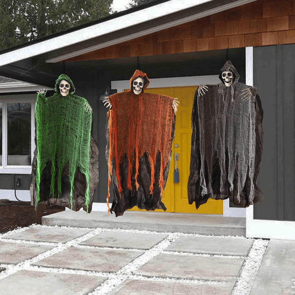 3 Huge Halloween Decoration 36" Hanging Skeleton, Ghosts, Grim Reapers for Indoor and Outdoor Decor - Image 4