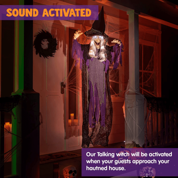 Hanging Animated Talking Witch Decoration with Light-Up Eyes and Sound Activation - Image 3