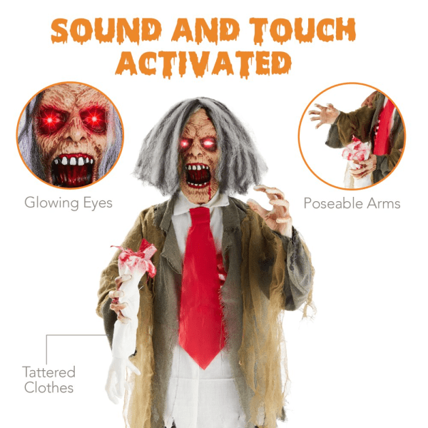 Rotten Ronnie Standing Animatronic Zombie Scary Halloween Prop W/ Pre-Recorded Phrases - Image 3