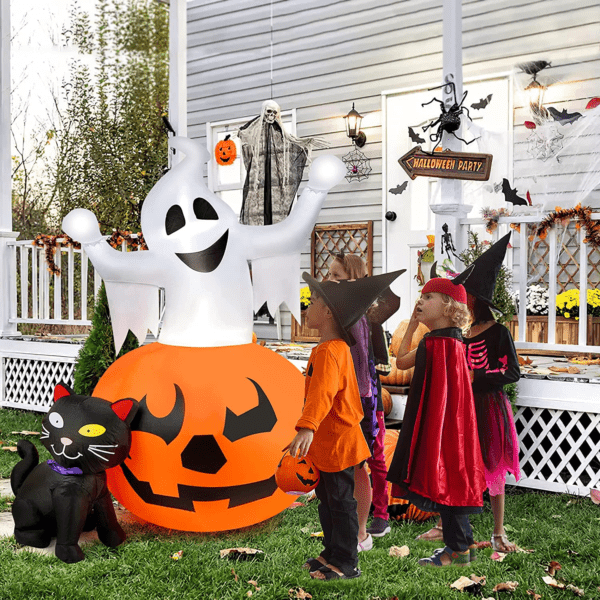 5 FT Halloween Inflatables Spooky Pumpkin and Witch's Black Cat Combo with Build-In LED Lights - Image 3