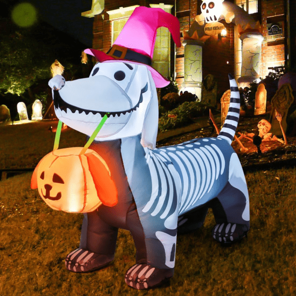 5Ft Halloween Inflatables Outdoor Decorations Skeleton Puppy Inflatable Yard Decoration - Image 3