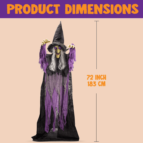 Hanging Animated Talking Witch Decoration with Light-Up Eyes and Sound Activation - Image 6