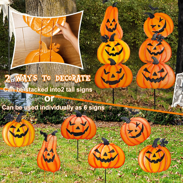 "Double Trouble Halloween Stakes: Metal Pumpkins on a Jack-O-Lantern Jenga Tower for Your Lawn!" - Image 2