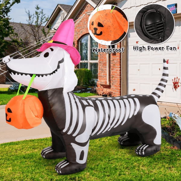 5Ft Halloween Inflatables Outdoor Decorations Skeleton Puppy Inflatable Yard Decoration - Image 4