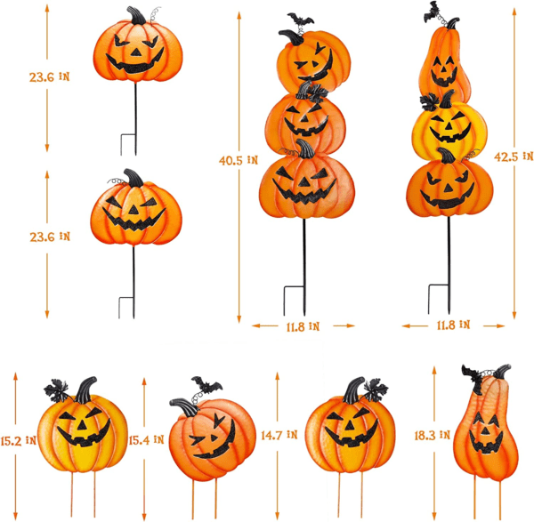 "Double Trouble Halloween Stakes: Metal Pumpkins on a Jack-O-Lantern Jenga Tower for Your Lawn!" - Image 3