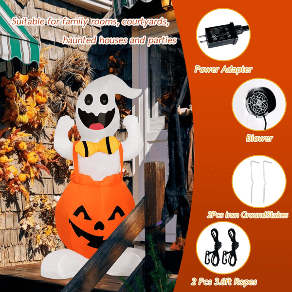 4Ft High Halloween Inflatables Pumpkin Ghost Decorations with Led Light Halloween Indoor Outdoor Garden Decoration - Image 4