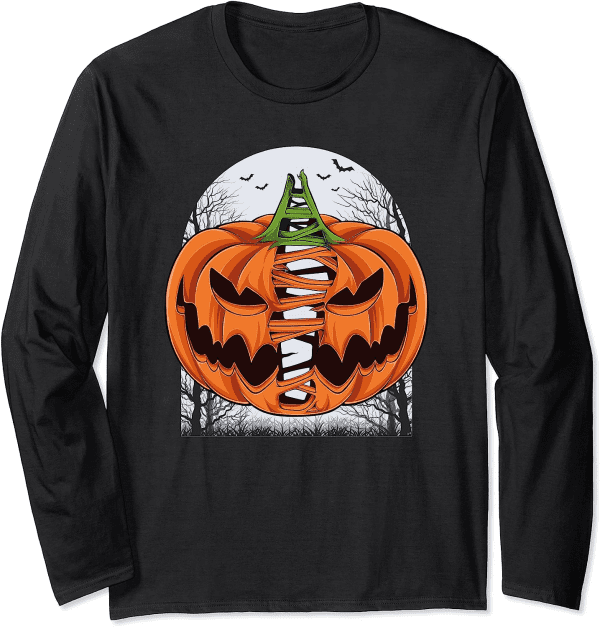 Halloween Scary Pumpkin Face Costume Women Men Thanksgiving Long Sleeve T-Shirt