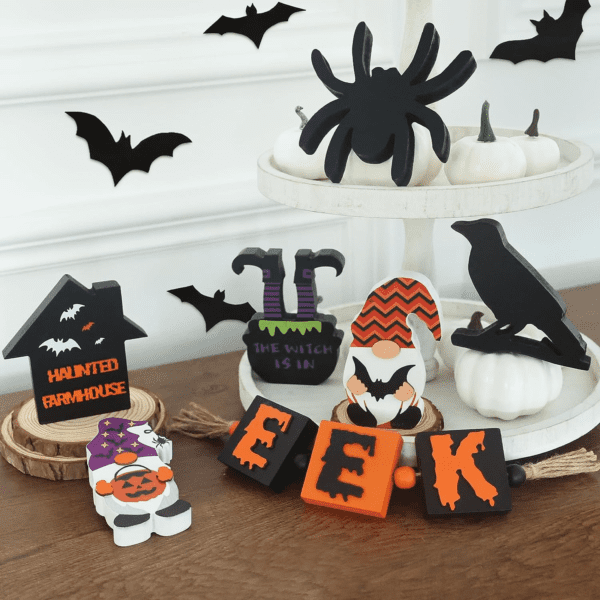 Halloween Decorations Indoor,  7 PCS Wooden Block Set