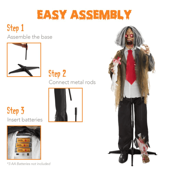 Rotten Ronnie Standing Animatronic Zombie Scary Halloween Prop W/ Pre-Recorded Phrases - Image 5