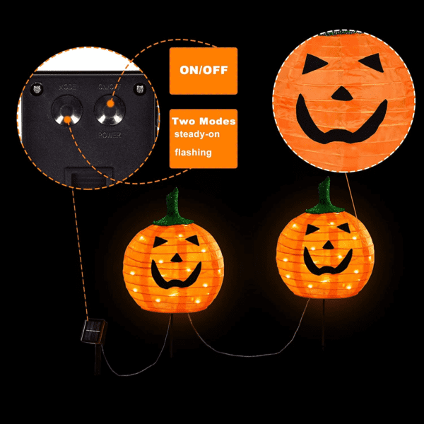 Set of 2 Pumpkin Stake Lights Halloween LED Lights - Image 4