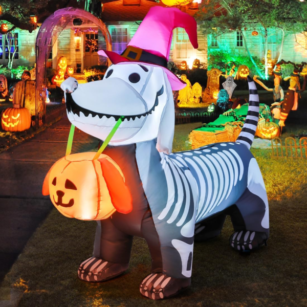 5Ft Halloween Inflatables Outdoor Decorations Skeleton Puppy Inflatable Yard Decoration