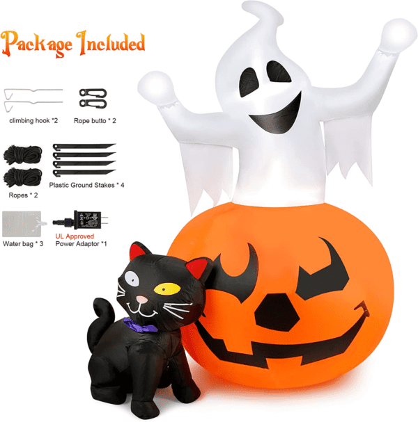 5 FT Halloween Inflatables Spooky Pumpkin and Witch's Black Cat Combo with Build-In LED Lights - Image 5