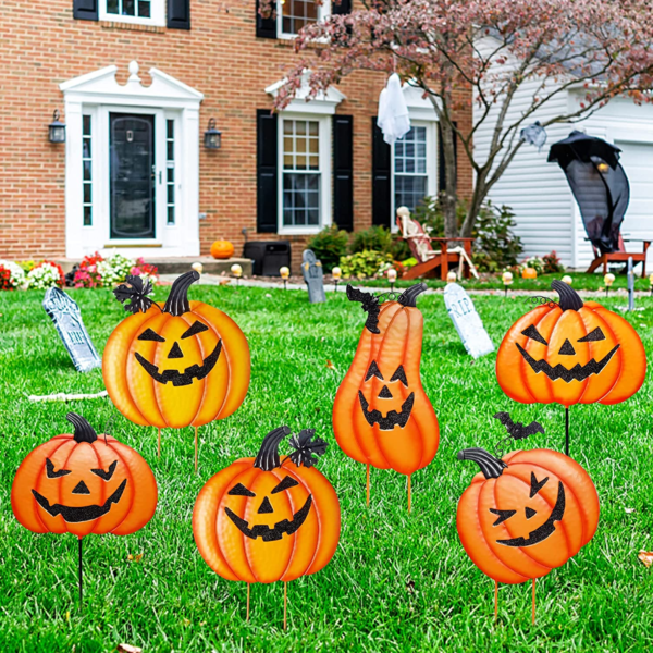 "Double Trouble Halloween Stakes: Metal Pumpkins on a Jack-O-Lantern Jenga Tower for Your Lawn!" - Image 5