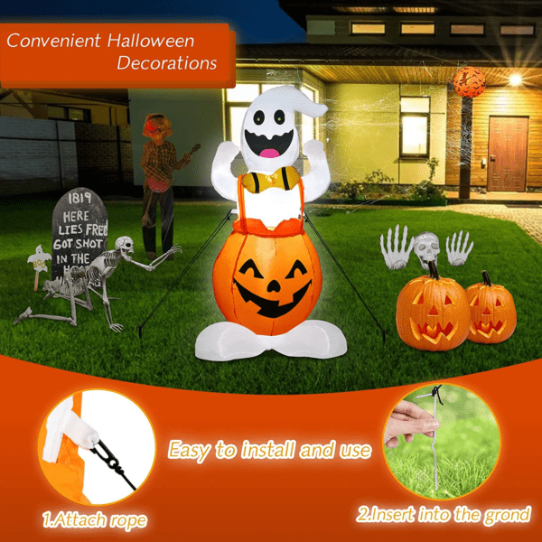 4Ft High Halloween Inflatables Pumpkin Ghost Decorations with Led Light Halloween Indoor Outdoor Garden Decoration - Image 5