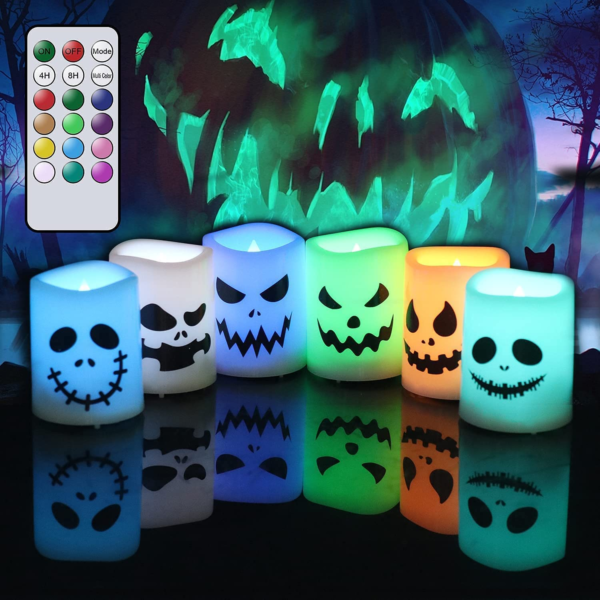 Halloween Flameless Votive Candles Color Changing with Remote Timer