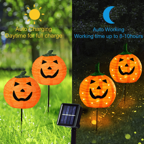 Set of 2 Pumpkin Stake Lights Halloween LED Lights - Image 3