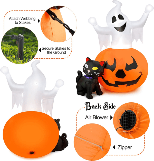 5 FT Halloween Inflatables Spooky Pumpkin and Witch's Black Cat Combo with Build-In LED Lights - Image 6