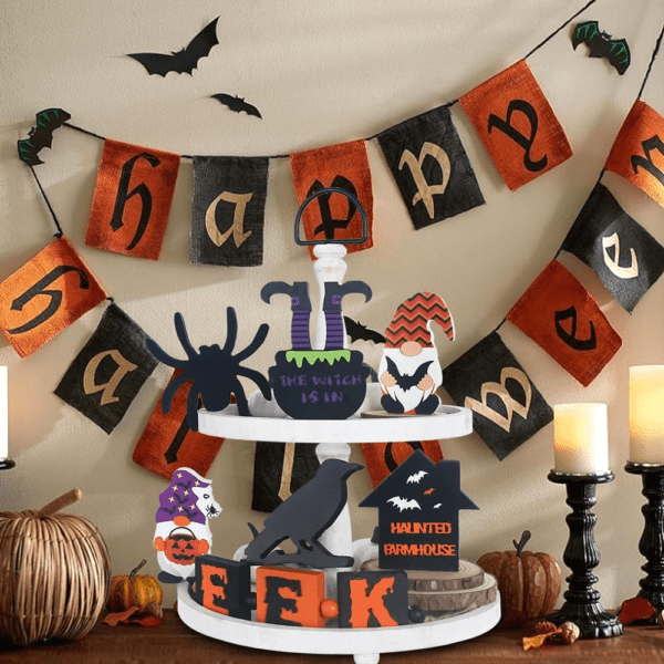 Halloween Decorations Indoor,  7 PCS Wooden Block Set - Image 3