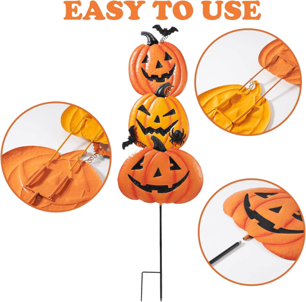 2 Pack Halloween Garden Stakes, Stacked Metal Pumpkins Jack-O-Lantern Lawn Decor - Image 4