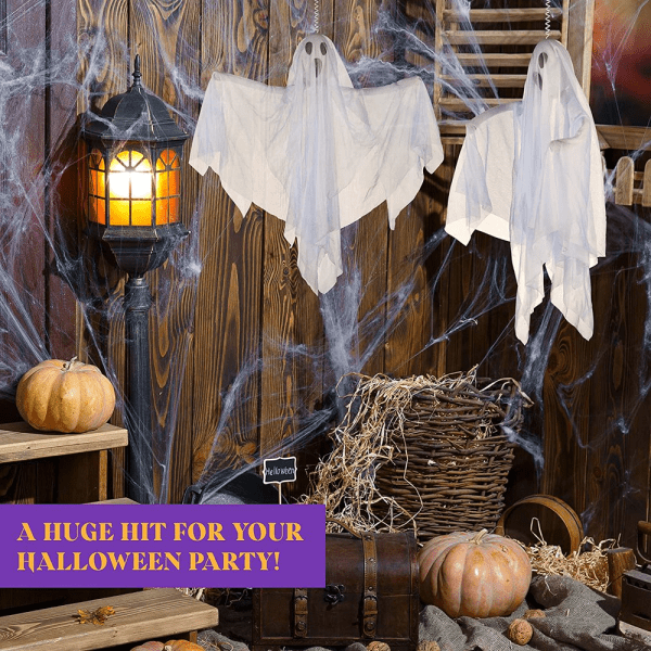 "Spooktacular Set of 2 Halloween Fabric Ghosts - Perfect for Hauntingly Beautiful Indoor and Outdoor Decorations!" - Image 5