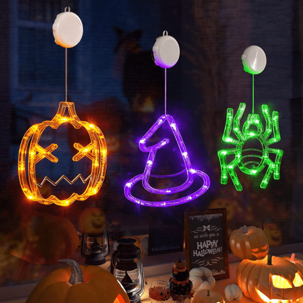 "Spooky AF Halloween Decorations Trio: Orange Pumpkins, Green Spiders, and a Witch Hat" - Image 4