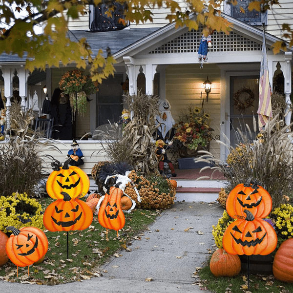 "Double Trouble Halloween Stakes: Metal Pumpkins on a Jack-O-Lantern Jenga Tower for Your Lawn!" - Image 7