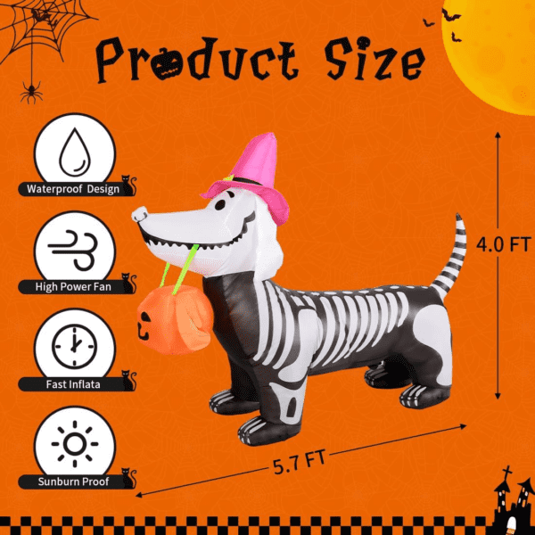 5Ft Halloween Inflatables Outdoor Decorations Skeleton Puppy Inflatable Yard Decoration - Image 5