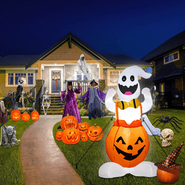 4Ft High Halloween Inflatables Pumpkin Ghost Decorations with Led Light Halloween Indoor Outdoor Garden Decoration - Image 6