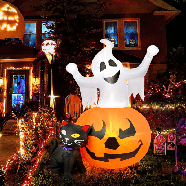 5 FT Halloween Inflatables Spooky Pumpkin and Witch's Black Cat Combo with Build-In LED Lights - Image 8