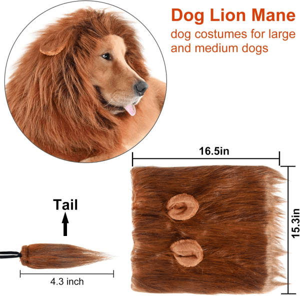 Lion Mane for Dog Costumes, Dog Lion Mane, Realistic Lion Wig for Medium to Large Sized Dogs, Large Dog Halloween Costumes, Lion Mane for Dog， Halloween Costumes for Dogs (Dark Brown) - Image 3