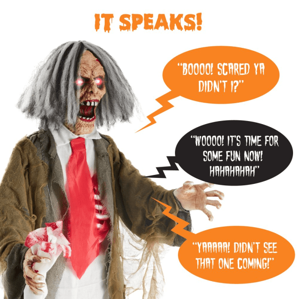 Rotten Ronnie Standing Animatronic Zombie Scary Halloween Prop W/ Pre-Recorded Phrases - Image 4