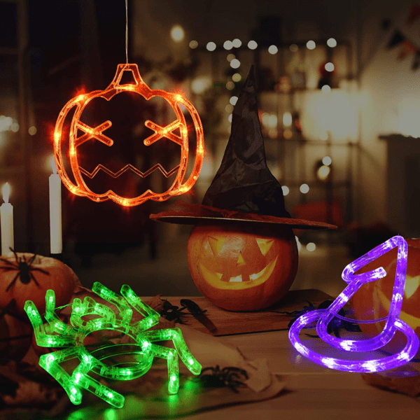 "Spooky AF Halloween Decorations Trio: Orange Pumpkins, Green Spiders, and a Witch Hat" - Image 2