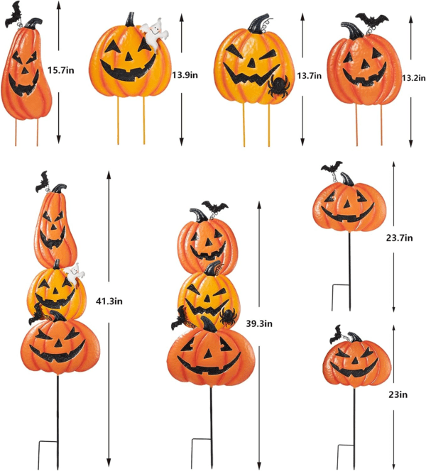 2 Pack Halloween Garden Stakes, Stacked Metal Pumpkins Jack-O-Lantern Lawn Decor - Image 3