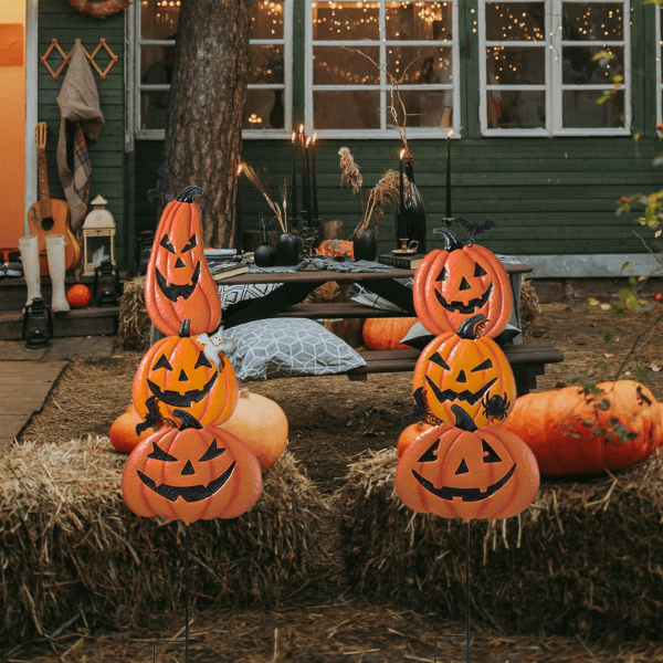 2 Pack Halloween Garden Stakes, Stacked Metal Pumpkins Jack-O-Lantern Lawn Decor - Image 7